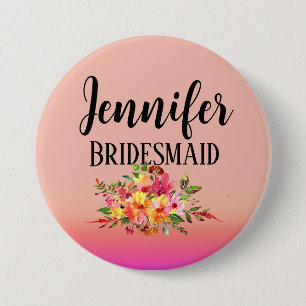 Bridesmaid Modern Floral Personalized Button