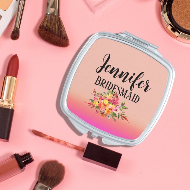 Bridesmaid | Modern Floral Personalized Compact Mirror (Creator Uploaded)