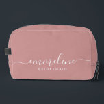 Bridesmaid Modern Minimal Script Cosmetic Toiletry Dopp Kit<br><div class="desc">This Bridesmaid accessory bag features a handwritten white script typography with swashes on a dusty pink background. Present your bridesmaids with a toiletry bag for their makeup and small items traditionally presented at the rehearsal dinner,  for use in the early morning before the wedding.</div>
