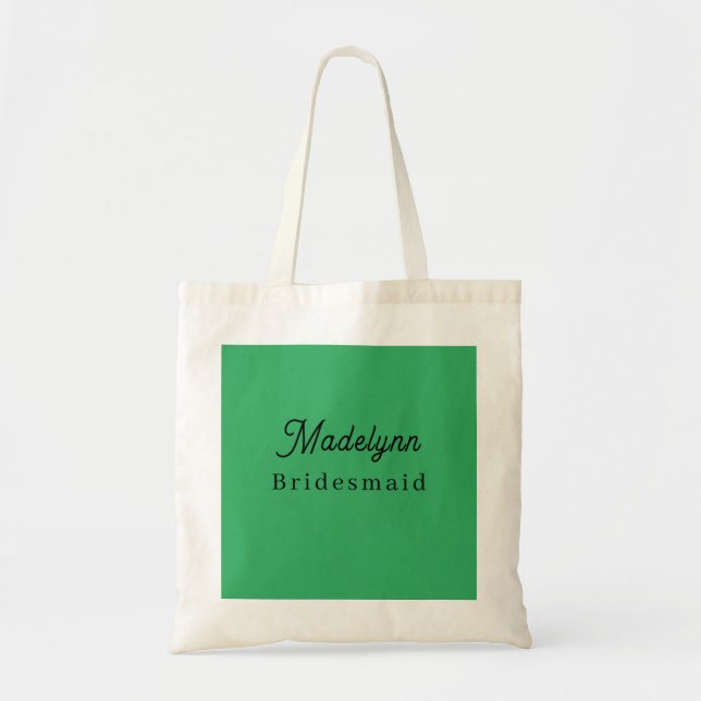 Bridesmaid Modern Minimalist Green Tote Bag (Front)