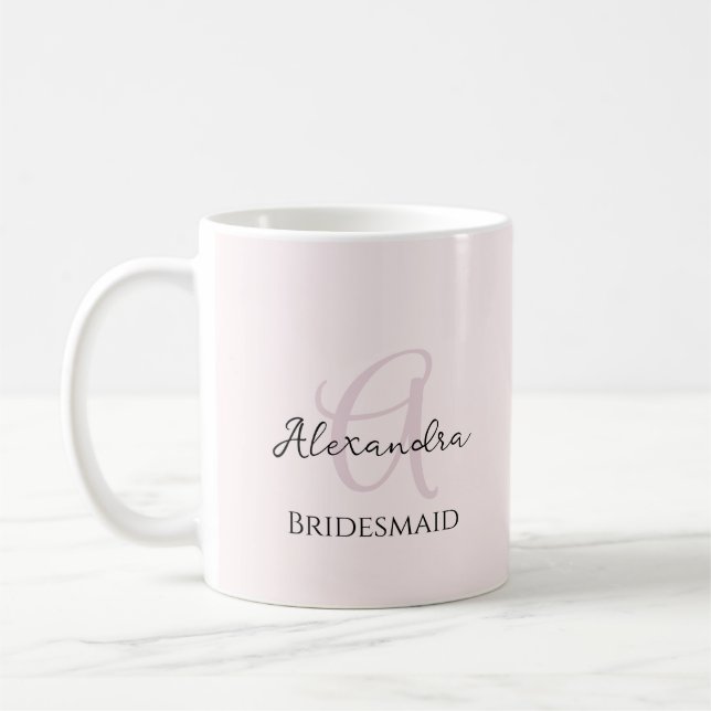 Bridesmaid Modern Minimalist Monogram Blush Pink Coffee Mug (Left)