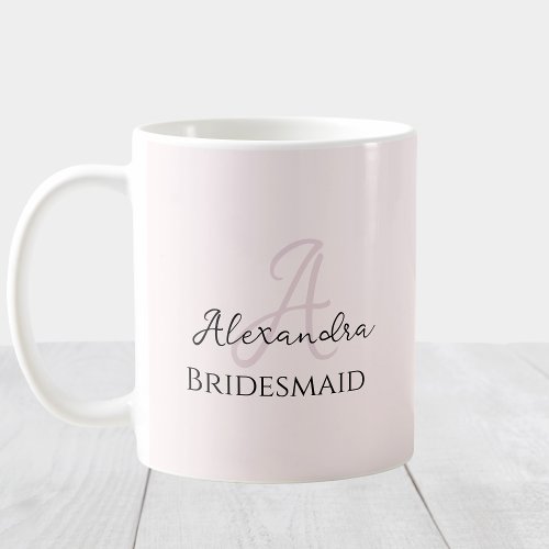 Bridesmaid Modern Minimalist Monogram Blush Pink Coffee Mug