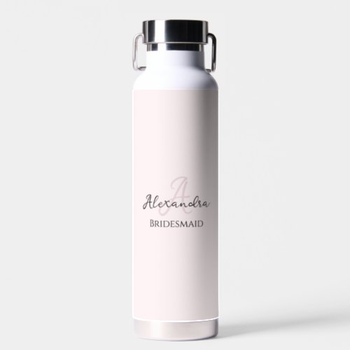 Bridesmaid Modern Minimalist Monogram Blush Pink Water Bottle