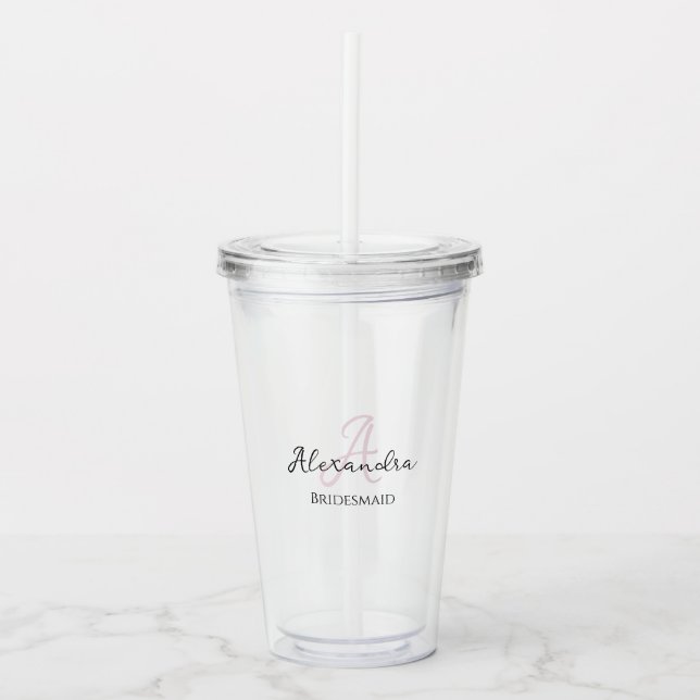 Bridesmaid Modern Minimalist Script Bachelorette Acrylic Tumbler (Front)