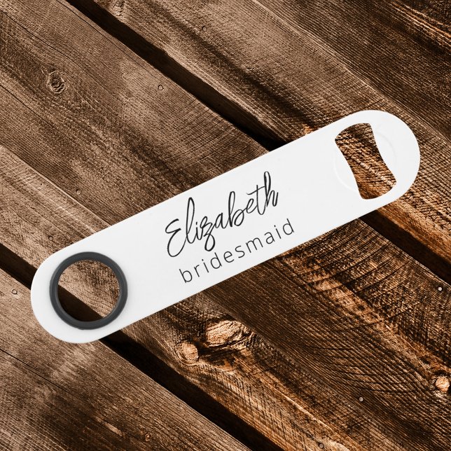 Bridesmaid Modern Minimalist Script Bachelorette Bar Key (Creator Uploaded)
