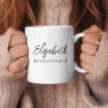 Bridesmaid Modern Minimalist Script Bachelorette Coffee Mug<br><div class="desc">Delight your bridesmaids with our "Bridesmaid Modern Minimalist Script" Bachelorette Coffee Cup Gift, a chic and practical token of appreciation. This coffee cup flawlessly blends contemporary aesthetics with minimalist charm, making it the perfect keepsake for your bridal party. Crafted with care, it showcases the word "Bridesmaid" in an elegant script...</div>