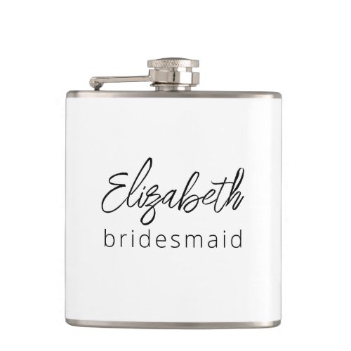 Bridesmaid Modern Minimalist Script Bachelorette Flask