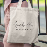 Bridesmaid | Modern Minimalist Script Bachelorette Tote Bag<br><div class="desc">This Bridesmaid custom design features a handwritten script typography. You can easily personalize the name and title or add your custom message! The perfect elegant accessory for a bridesmaid proposal or bachelorette!</div>