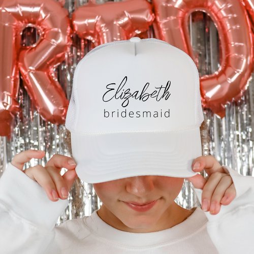 Bridesmaid Modern Minimalist Script Bachelorette Trucker Hat