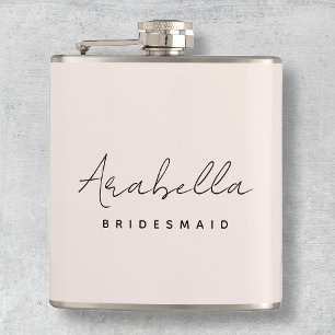 Bridesmaid Modern Minimalist Script Blush Pink Flask