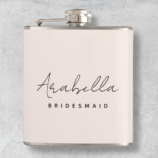 Bridesmaid | Modern Minimalist Script Blush Pink Flask (Creator Uploaded)