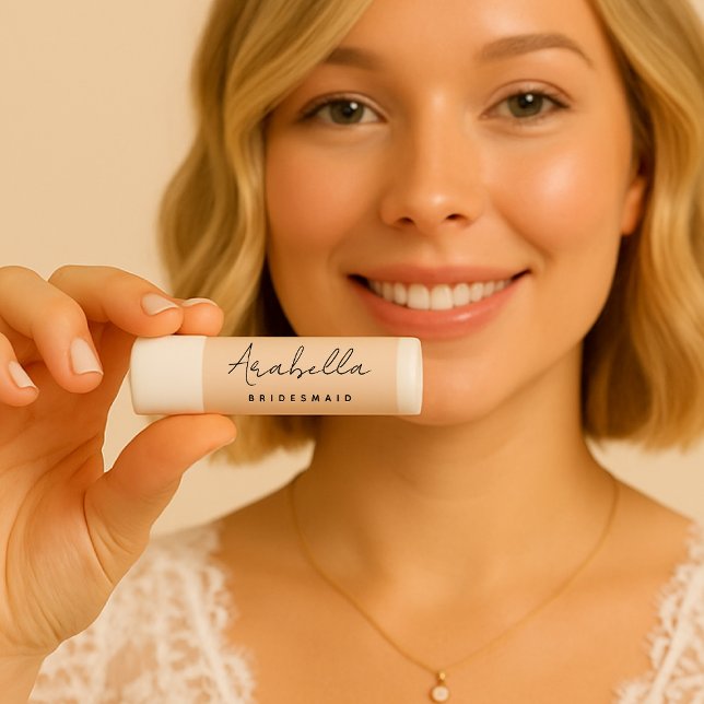 Bridesmaid | Modern Minimalist Script Blush Pink Lip Balm (Creator Uploaded)