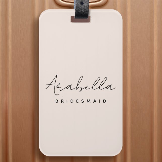 Bridesmaid | Modern Minimalist Script Blush Pink Luggage Tag (Creator Uploaded)