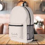 Bridesmaid | Modern Minimalist Script Blush Pink Printed Backpack<br><div class="desc">This Bridesmaid custom design features a handwritten script typography on a blush pink background. You can easily personalize the name and title or add your custom message! The perfect elegant accessory for a bridesmaid proposal or bachelorette!</div>