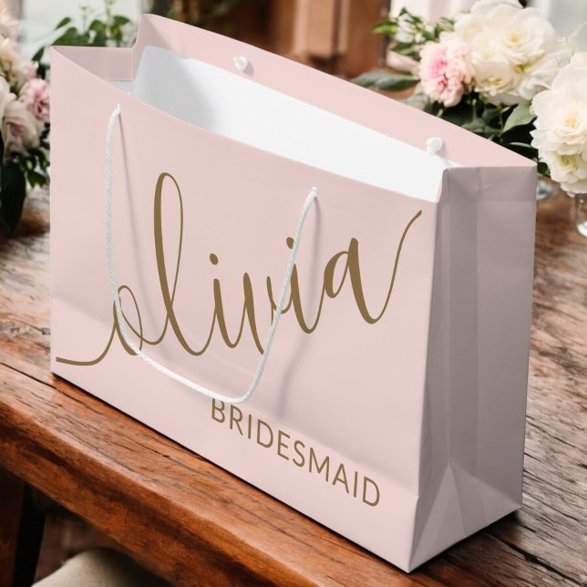 Bridesmaid Modern Minimalist Script Pink Gold Large Gift Bag (Creator Uploaded)