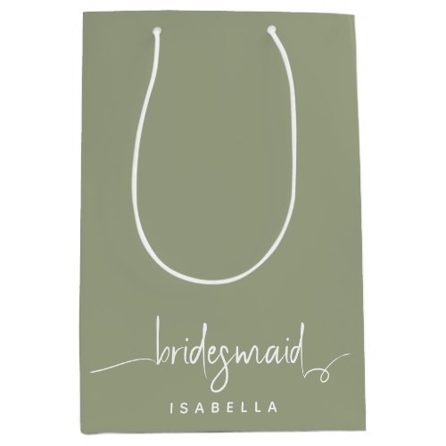 Bridesmaid Modern Minimalist Script Sage Green  Medium Gift Bag