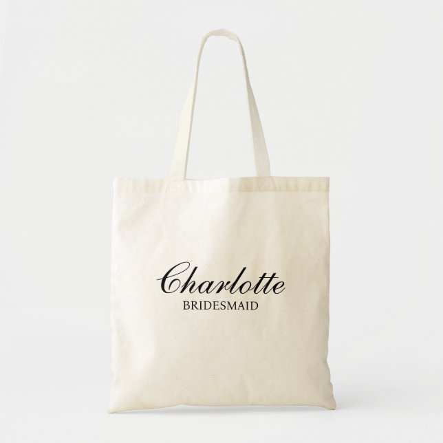 Bridesmaid Modern Minimalist Script Tote Bag (Front)
