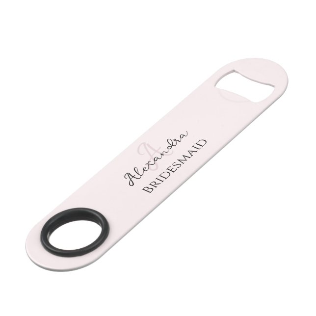 Bridesmaid Modern Monogram Blush Pink Minimalist Bar Key (Front Angled)