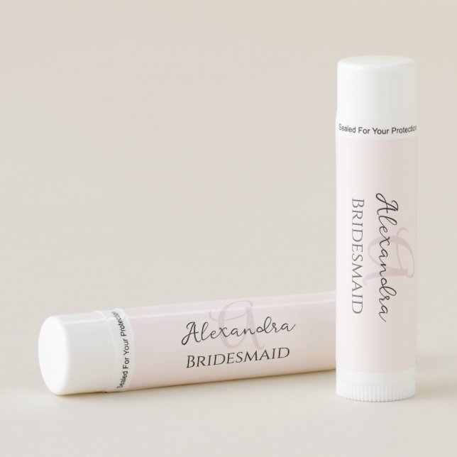 Bridesmaid Modern Monogram Blush Pink Minimalist Lip Balm (Front)