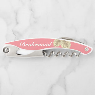 Bridesmaid Modern Rose Gold Leaves White Waiter's Corkscrew