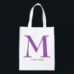 Bridesmaid Modern Script Bachelorette Bag<br><div class="desc">Simple white tote bag at a great price, is ready to personalize with a large monogram initial - choose your first or last name initial - in purple and your full name below in black. Ideal for yourself, to fill for gifts to your bridesmaids, or any occasion. MORE colors in...</div>