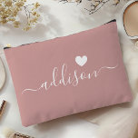 Bridesmaid Modern Script Dusty Rose Heart Accessory Pouch<br><div class="desc">This elegant accessory pouch features a stylish dusty rose background adorned with a modern script font displaying a personalized name and a charming heart design. The soft, feminine color and sophisticated typography make it a perfect accessory for bridesmaids or anyone who appreciates chic and trendy designs. Its versatile use and...</div>