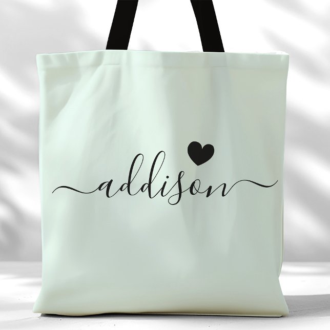 Bridesmaid Modern Script Heart Pale Mint Tote Bag (Creator Uploaded)