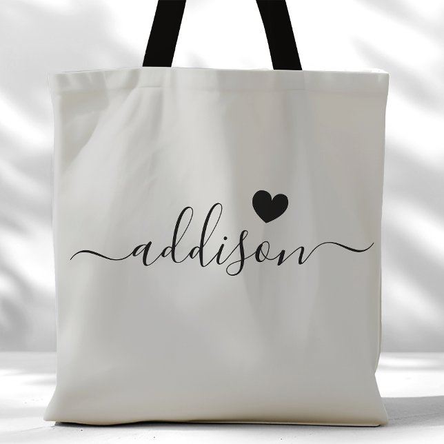 Bridesmaid Modern Script Heart Warm Gray Tote Bag (Creator Uploaded)