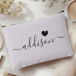 Bridesmaid Modern Script Lavender Gray Heart Accessory Pouch<br><div class="desc">This elegant accessory pouch features a stylish lavender gray background adorned with a modern script font displaying a personalized name and a charming heart design. The soft, feminine color and sophisticated typography make it a perfect accessory for bridesmaids or anyone who appreciates chic and trendy designs. Its versatile use and...</div>