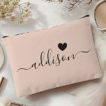 Bridesmaid Modern Script Peach Beige Heart Accessory Pouch<br><div class="desc">This elegant accessory pouch features a stylish peach beige background adorned with a modern script font displaying a personalized name and a charming heart design. The soft, feminine color and sophisticated typography make it a perfect accessory for bridesmaids or anyone who appreciates chic and trendy designs. Its versatile use and...</div>