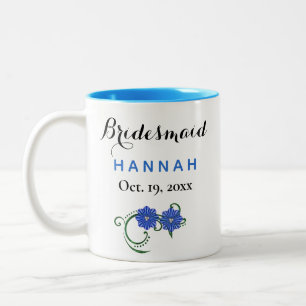 Bridesmaid Modern Typography Blue Flowers Wedding Two-Tone Coffee Mug