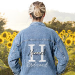 Bridesmaid Monogram Initial and Name Personalized Denim Jacket<br><div class="desc">Bridesmaid monogram denim jacket personalized with an initial and name,  ideal for a bridal or wedding shower with a modern design and bold fonts printed on the back. Change the colors or placement by clicking the button to edit the design.</div>
