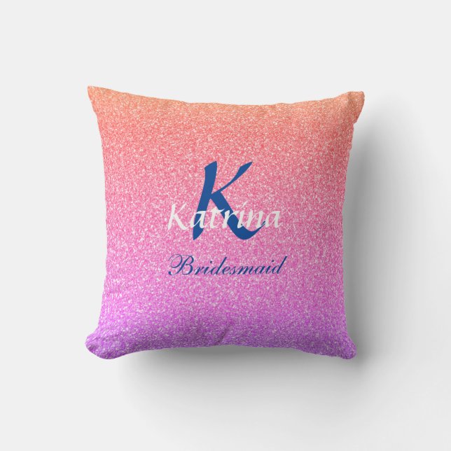 Bridesmaid Monogram Initial Name Rose Gold Glitter Throw Pillow (Front)