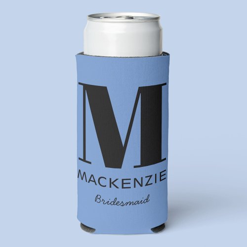 Bridesmaid Monogram Name Blue Seltzer Can Cooler