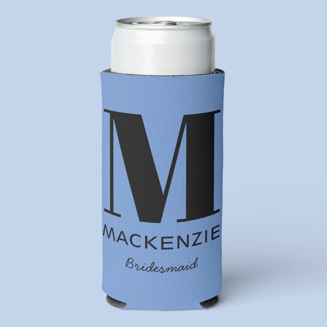 Bridesmaid Monogram Name Blue Seltzer Can Cooler (Creator Uploaded)