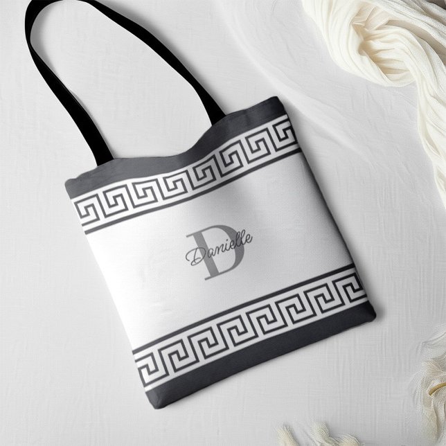 Bridesmaid Monogram Name Initial Greek Key  Tote Bag (Creator Uploaded)