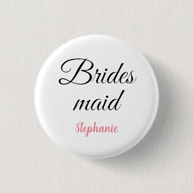 Bridesmaid Monogram Name Pink Custom Wedding Button (Front)