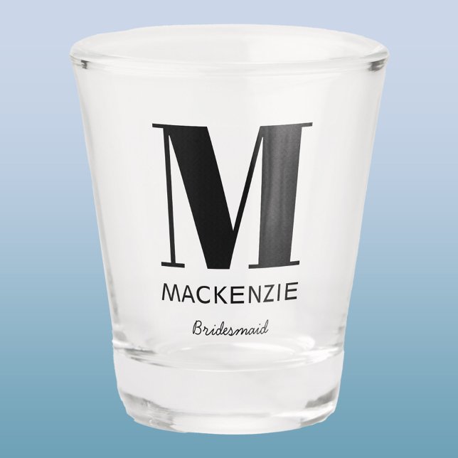 Bridesmaid Monogram Name Shot Glass (Monogram name bridesmaid custom shot glass)