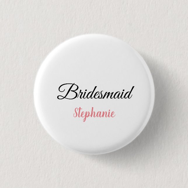 Bridesmaid Monogram Pink Custom Name Wedding Button (Front)