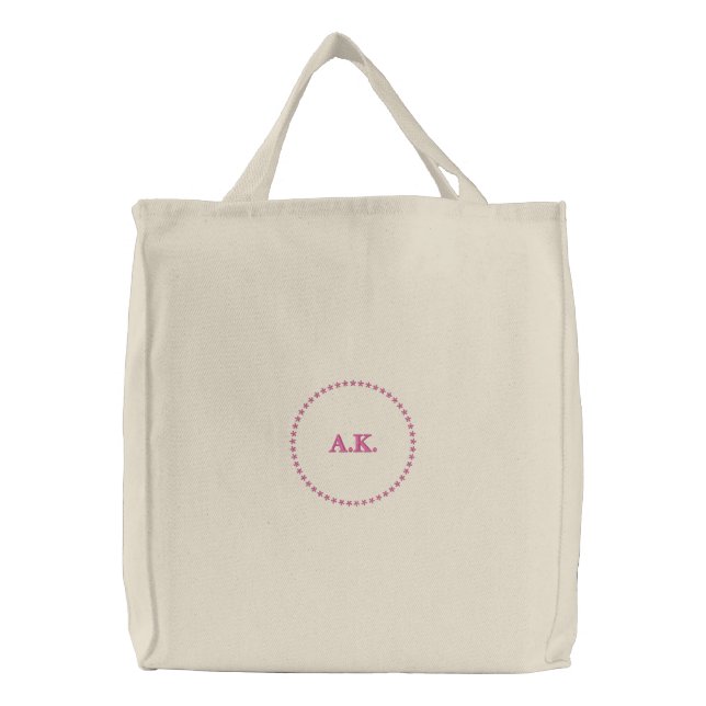 Bridesmaid monogram pink star embroidered tote bag (Front)