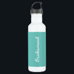 Bridesmaid Monograms Wedding Gift Favor Teal White Stainless Steel Water Bottle<br><div class="desc">Perfect gift for bridesmaids! Feel free to change the background color and you may customize to change the text to suit for a different recipient for a different event if you wish!</div>