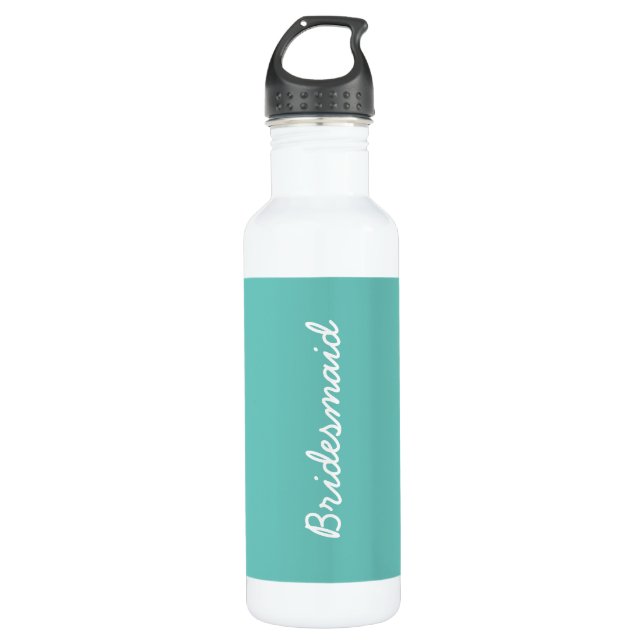 Bridesmaid Monograms Wedding Gift Favor Teal White Stainless Steel Water Bottle (Front)