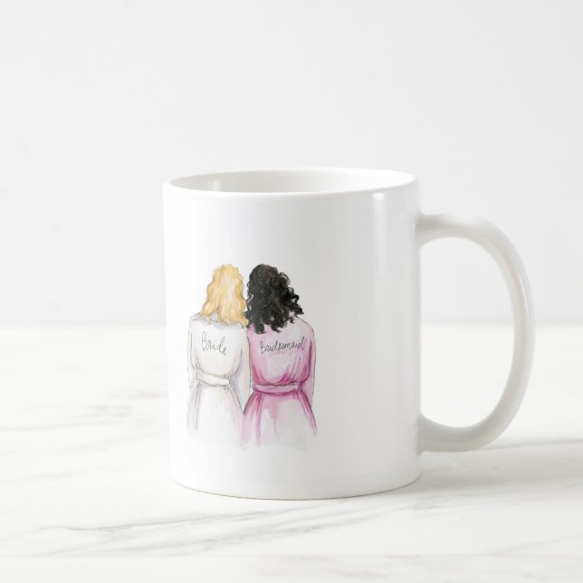 Bridesmaid? Mug Blonde Waves Bride Black Curl Maid (Right)
