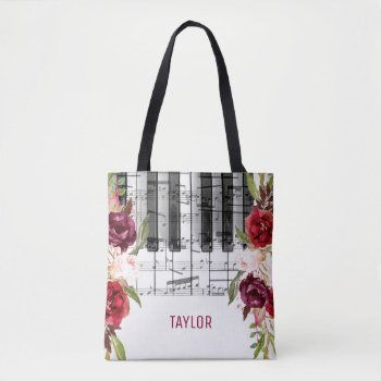 Bridesmaid Music Marsala Floral Decor Tote Bag by musickitten at Zazzle