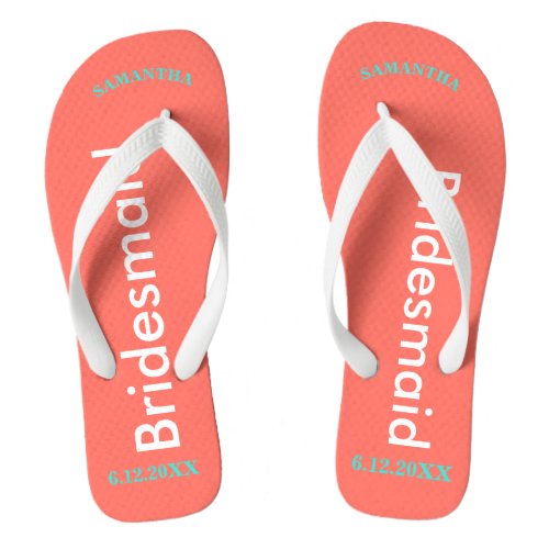 Bridesmaid NAME Coral Flip Flops