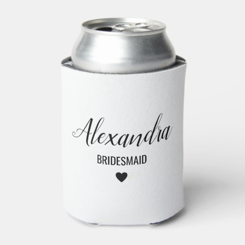 bridesmaid name  date cute minimalist heart can cooler