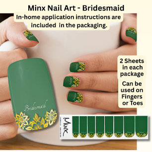 Bridesmaid / Name, Gold on Emerald Green Wedding Minx Nail Art