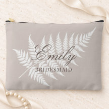 Bridesmaid Name Mocha Taupe White Fern Large