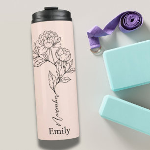 Bridesmaid Name Peony November Birth Flower Gift Thermal Tumbler