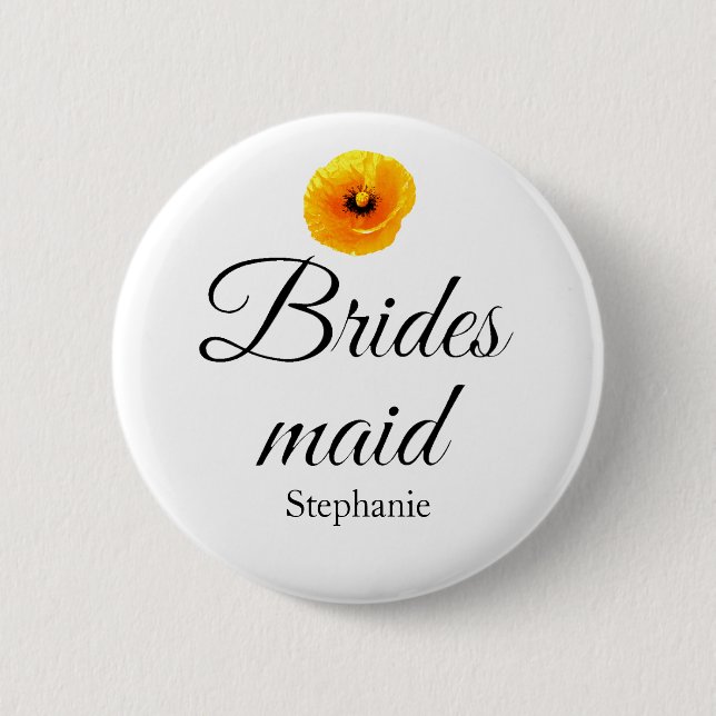 Bridesmaid Name Poppy Floral Abstract Wedding Cute Button (Front)